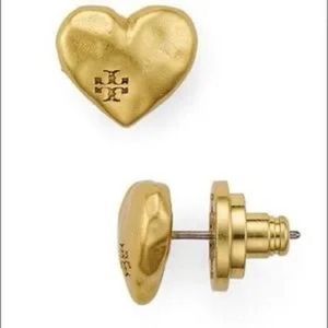 NWOT Tory Burch Gold Logo Heart Stud Earrings